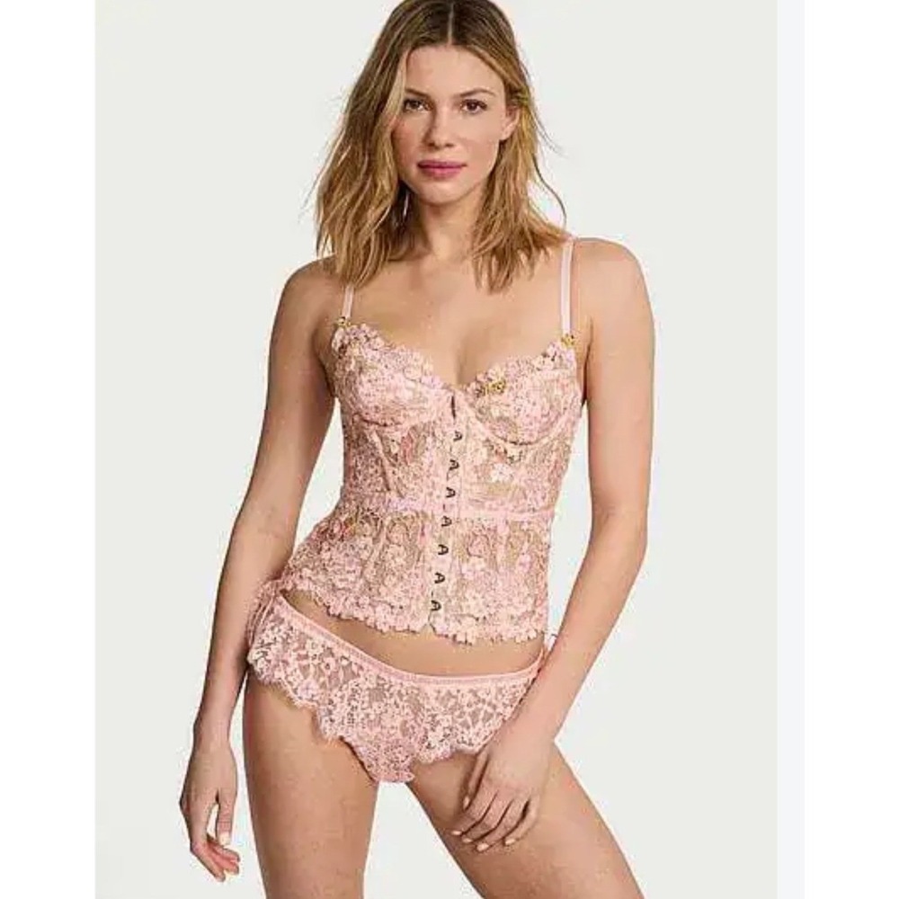 NEW! Victoria's Secret Atelier Enchanted Garden Embroidery Corset Top Pink M-DD